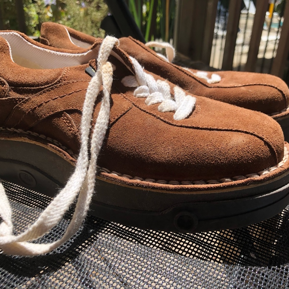 Brown Suede Sneakers with White Laces